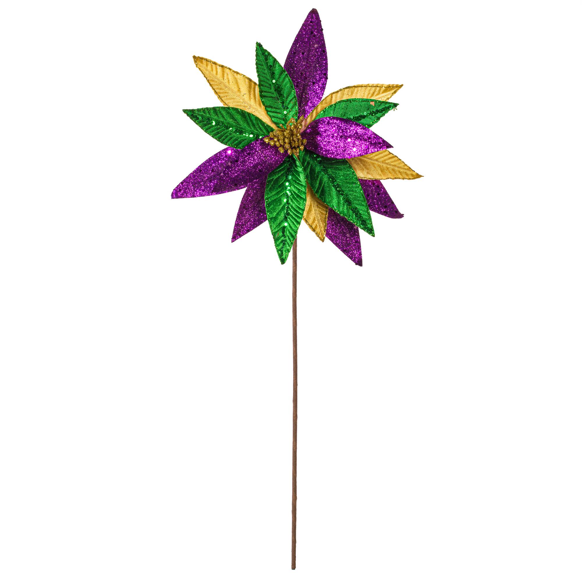 20" Mardi Gras Sequin Poinsettia Stems, 3ct.
